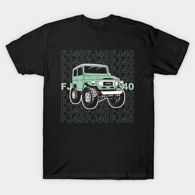FJ40 Stacked in Spring Green T-Shirt by Bulloch Speed Shop